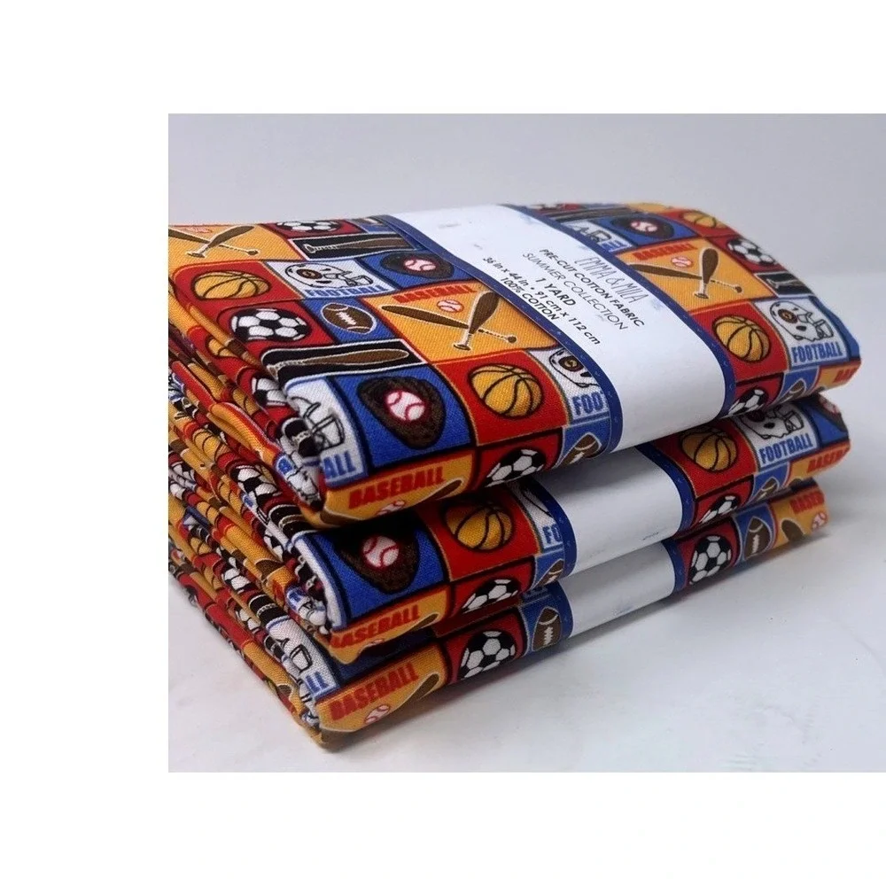 Lot Of 3 Emma & Mila Sports Blocks-Colorful 100% Cotton Woven Fabric-3 Yards New